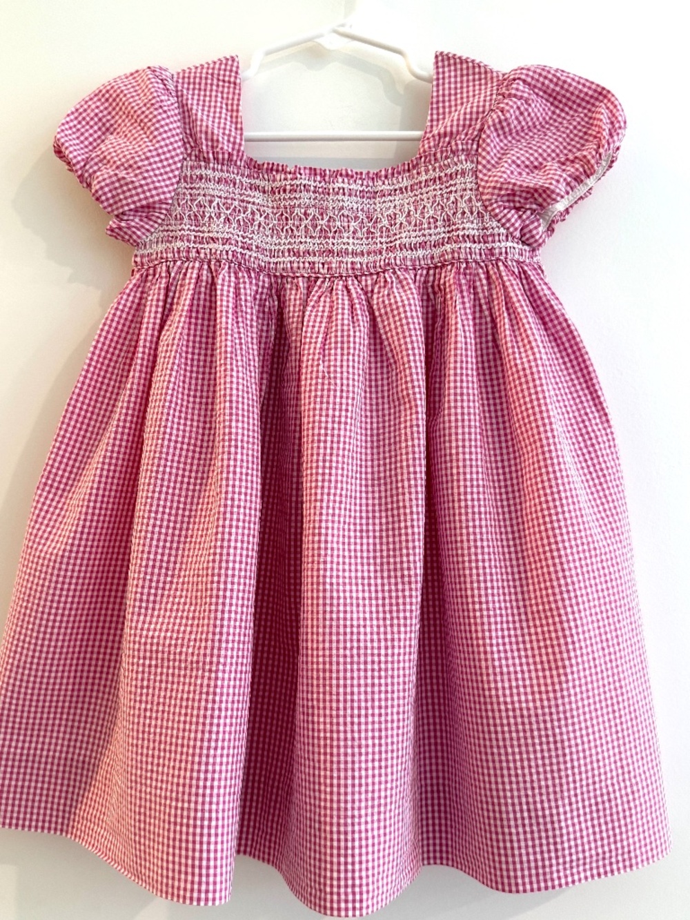 Vtg Ralph Lauren Girls Gingham Cotton Seersucker Dress Pink White Smocked 24 Mo